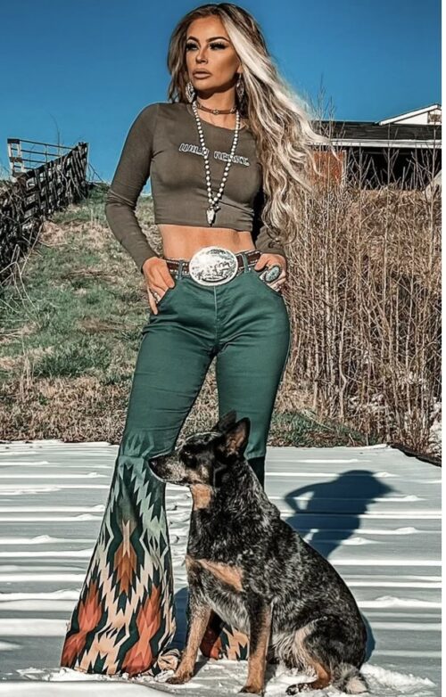 Cowboy flare pants - Green, Size 6