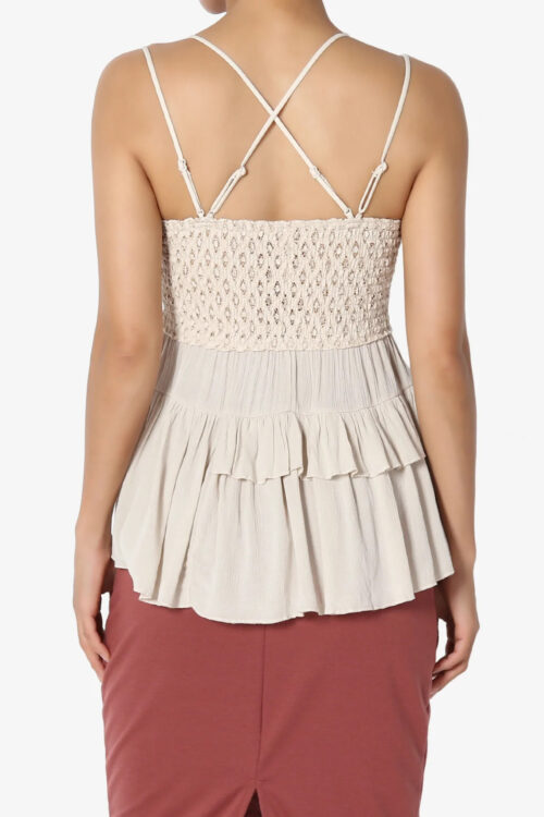 Sand Beige Crochet lace peplum cami - Image 2