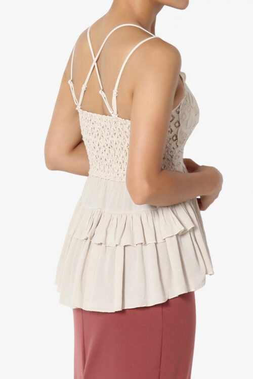 Sand Beige Crochet lace peplum cami - Image 4