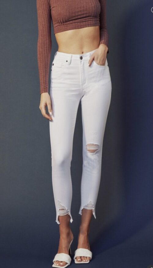 Kancan skinny ankle detail jeans in white