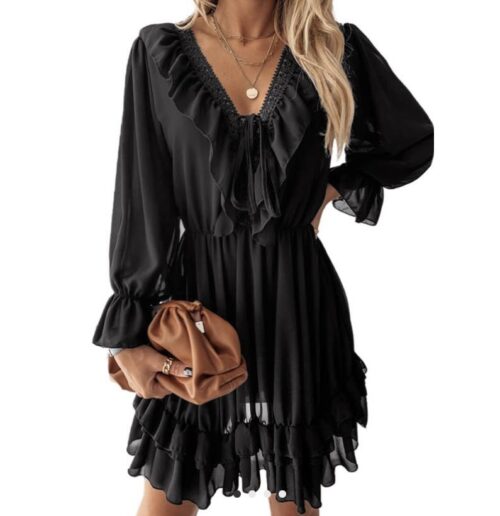 Boho v-neck ruffled dress