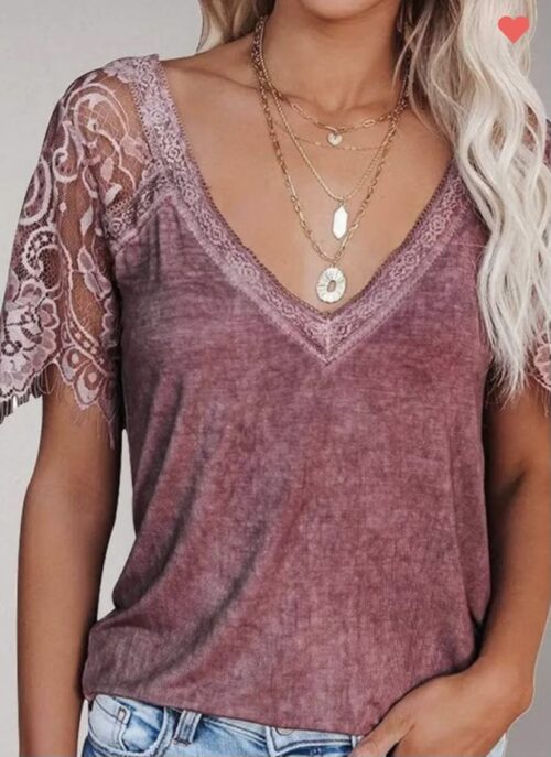 Laced in blush v-neck