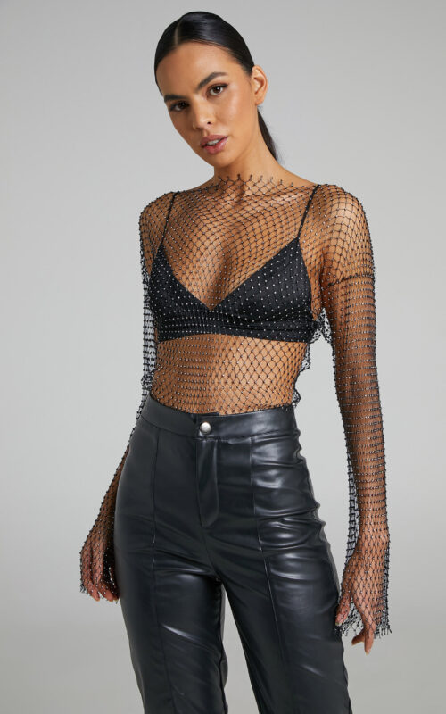 Loose full mesh rhinestone top